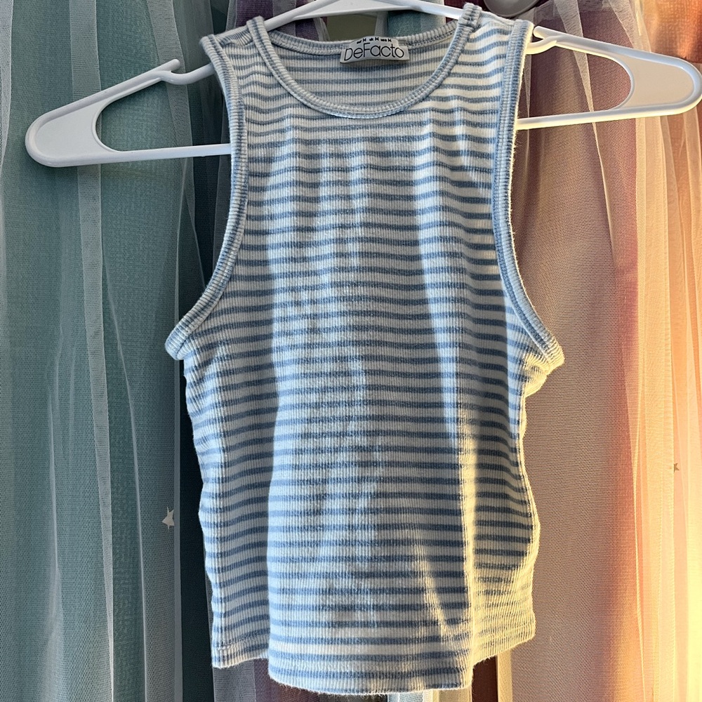 DeFacto. Size medium. Blue and white striped tank top crop.
